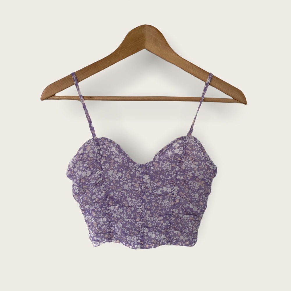 Forever 21 Floral Print Mesh Lined Cropped Tank